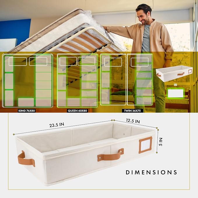 HOMELUX THEORY Under Bed Storage, Medium 2pc with Lid, Ivory | Drawer-style pull-out design, Fits blankets, clothes, fabric & shoes, Bins with lids, Bedroom & closet storage