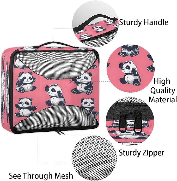Packing Cubes for Travel, Animals Pandas Travel Luggage Packing Organizers for Women Men, Large Custom Toiletries Bag for Cosmetics Toiletries, Cartoon Panda