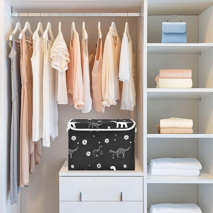 Black Dinosaurs Storage Bin Organizers And Storage With Lid Handle for Blanket Closet