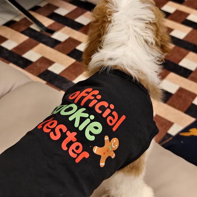 Fitwarm Official Cookie Tester Funny Dog Shirt, Christmas Dog Clothes for Small Dogs Boy Girl, Holiday Doggy Tshirt, Pet Outfit, Gingerbread, Black, Red, Green, XXL