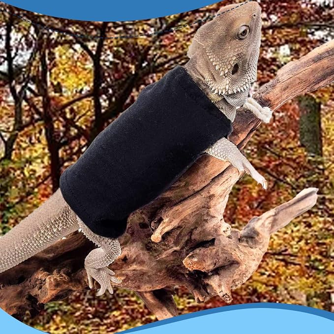 Lizard Clothes Bearded Dragon Hoodie Sweater Jacket Small Pet Costume Flannel Apparel for Reptiles Party Cosplay Props Chameleon Outfit Reptile Clothing Accessories（Black）