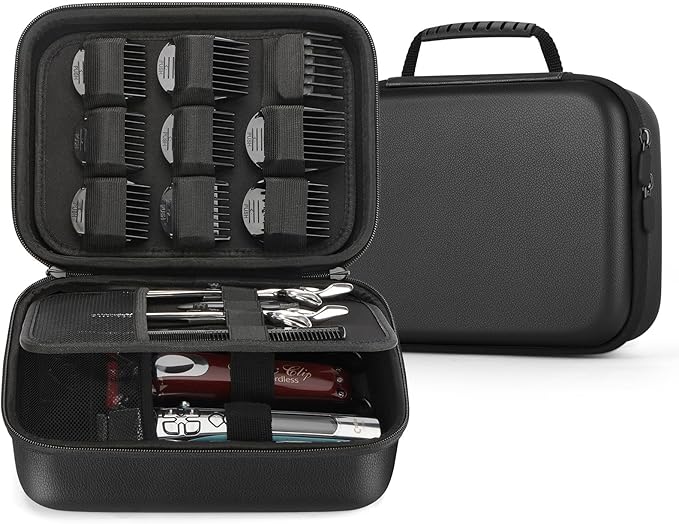 Hard Barber Accessories Case for Hair Clippers Mens Hair Cutting Barber | Barber Supplies Holder, Trimmer Organizer Storage Bag for Hair Cutting, Guard Grooming Kit (PU Black)