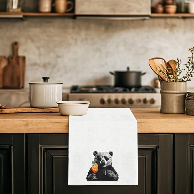 Funny Bear Aperol Spritz Kitchen Towels, Cocktail Lovers Gifts, Home Bar Decor, Aperol Spritz Cocktail Decorative Hand Towels Dish Towels for Kitchen Homebar, 16x24 Inch