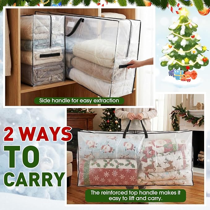 6 Pack Extra Large Moving Bags, 126 Gal Heavy Duty Storage, Black | Clear Waterproof Storage Bags with Reinforced Handles Zipper, For Clothes Bedding Seasonal Decorations Holiday Organizer