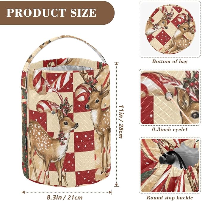 Tatenale Crochet Bag Yarn Bag Knitting Project Bag with Pockets and Handle Portable Yarn Storage Organizer Tangle Free 8.3x11 InchChristmas Deers Checkered Red Candy Canes41