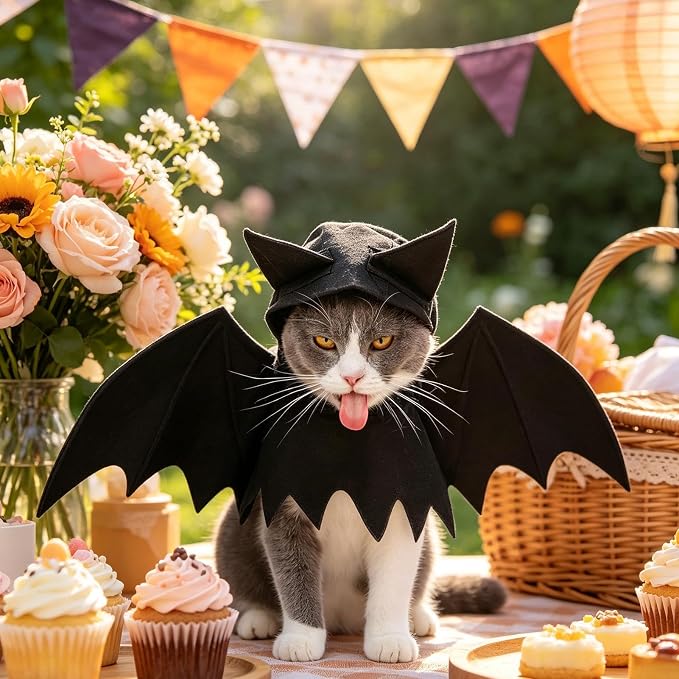 Bat Costume for Cats with Hat, Cute Realistic Felt Dress Up Accessories | Festival Dog Apparel Party Props for Holiday Party Celebration Cosplay Walking Daily Wear