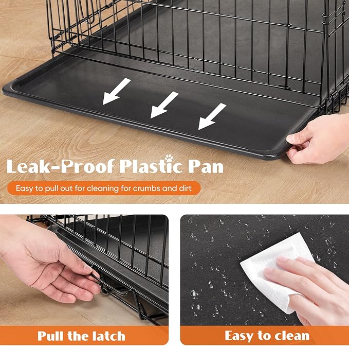 Sweetcrispy Dog Crate 42 Inch, Medium Large Dog Cage, Foldable Pet Kennel | Double Door, Metal Kennel, Secure Lock, Removable Tray, Indoor Outdoor Training Travel