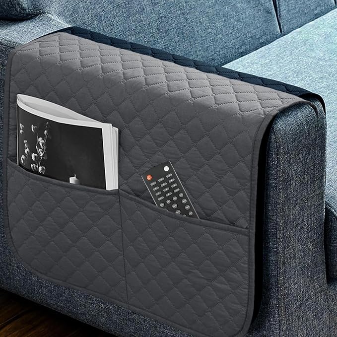 Sofa Armrest Covers Comfortable Anti-Slip Waterproof | Recliner Arm Protector for Books Tablet Phone TV Remote Cellphone Book Phones Pets Chocolate Remote Control Snack