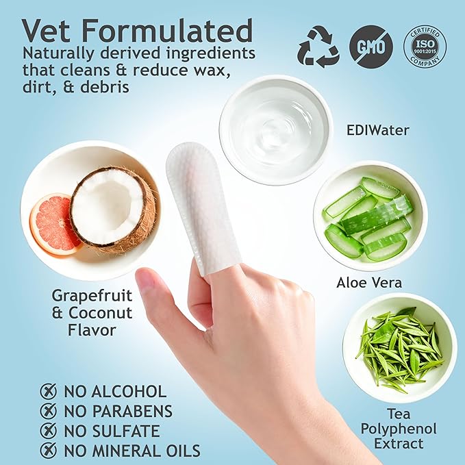 DOCO Pet Dog Teeth Cleaning Wipes – Deodorizing Finger Wipes for Dogs & Cats | Helps Reduce Plaque & Tartar Buildup, Supports Fresh Breath, No Rinse (Grapefruit, 50 Count)