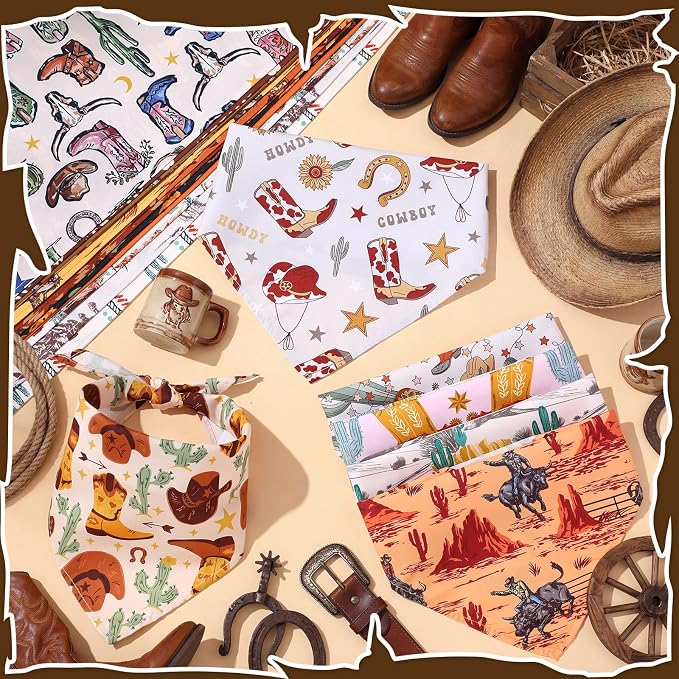 Kacctyen 50 Pcs Cowboys Dog Bandanas Bulk Bandanas for Dogs Grooming with Western Cowboys Pattern Adjustable Pet Triangle Scarf Bib Washable for Small Medium Large Puppy Cats Pets Costume Accessories