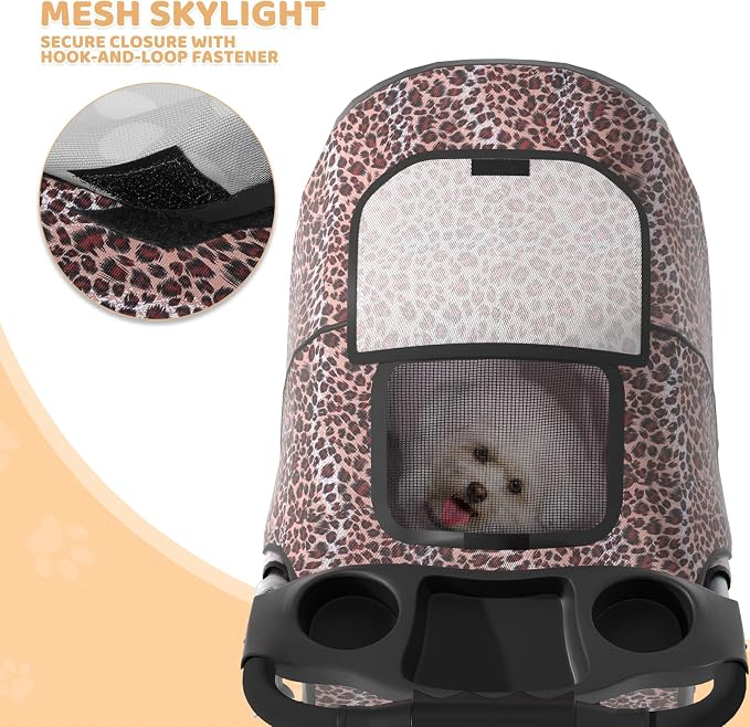 Magshion 3-Wheel Pet Stroller for Small/Medium Dogs & Cats, Up to 33lbs | Foldable Travel Jogger w/ Breathable Mesh Cover, Lightweight Design, Safety Tethers, Cup Holder & Storage Basket