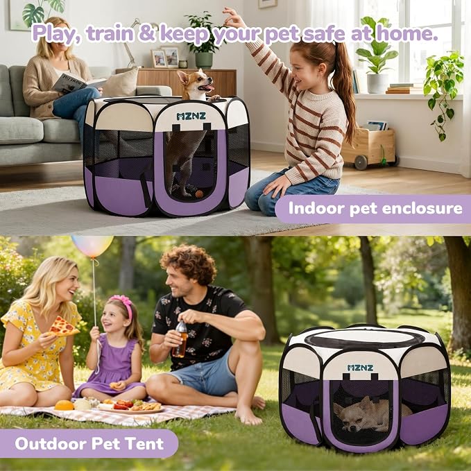 Dog Cat Small Animal Puppy Playpen Crate, Small, Purple | Portable Pop Up Pet Cage Enclosure Tent Kennel Indoor Outdoor with Carrying Case, No Assembly, Camping Use