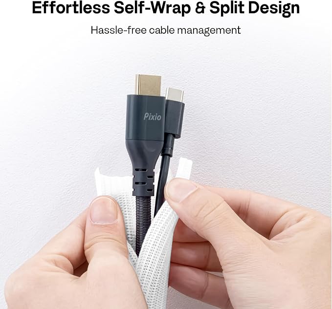 Pixio 10FT Tubing Cable Sleeve – White 1/2 inch Flexible Cable Management Sleeve for PC, Gaming, TV & Office, Wire Organizer for Desk Cable Cleanup