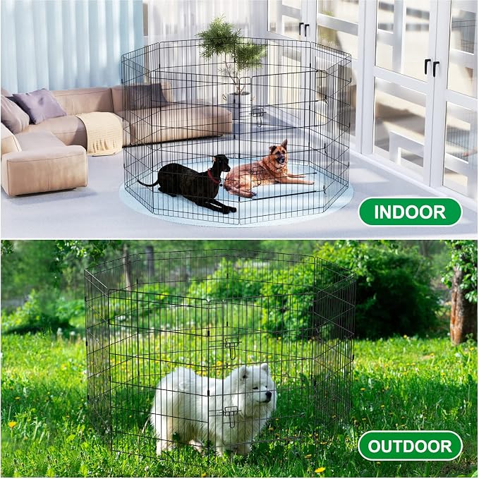 Artmalle Dog Playpen 36 Inch, 8-Panel Rustproof Foldable Fence with Door | Rustproof 8-panel metal playpen with door folds flat, sets up tool-free, and forms multiple shapes for indoor or outdoor use.