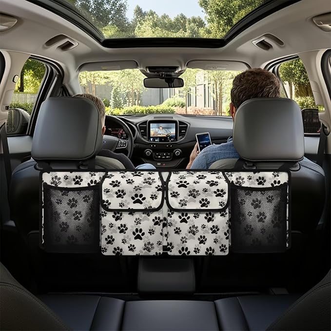 Dreaweet Dog Paw Print Car Trunk Organizer and Storage Cute Car Trunk Organizers for Women Large Capacity Backseat Hanging Storage Car Accessories Backseat Car Organizer for SUV Trucks Sedan Minivan