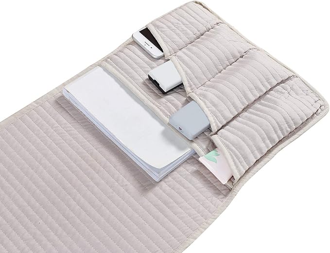 Brilliant Sunshine Light Beige Quilted Couch Armrest Cover, 35"×13" | Washable Magazine Holder, Armrest Organizer & Caddy on Sofa, Recliner, Armchair, Storage for Remote Controls, Phone, iPad