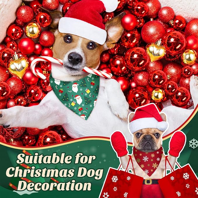 200 Pcs Dog Bandanas Bulk, Red & Green Triangle Dog Kerchiefs for Small Medium Large Dogs, Reusable Pet Scarves for Groomers, Pet Shops, Parties & Photo Props, 25 Styles