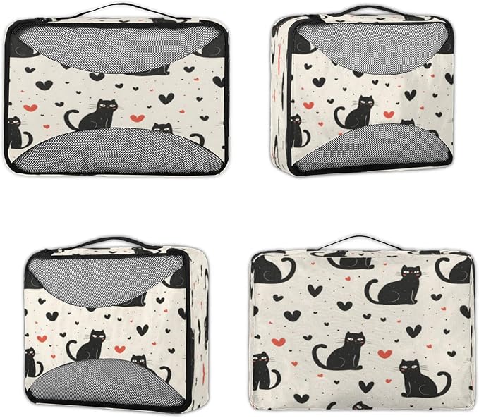 Packing Cubes for Travel, Valentine's Day Travel Luggage Packing Organizers for Women Men, Large Custom Toiletries Bag for Clothes Shoes, Animals Cats