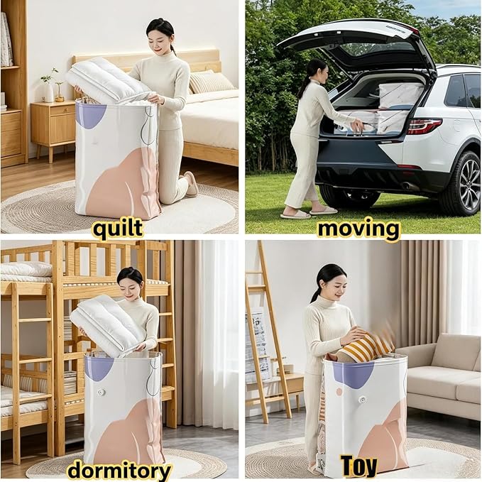 No‑Pump Vacuum Storage Bags, Large Storage Compression Bags, Heavy-Duty Press & Seal For Clothes, Press & seal, no pump needed. Saves 80% space, Perfect for bulky bedding (4 pcs XXL)