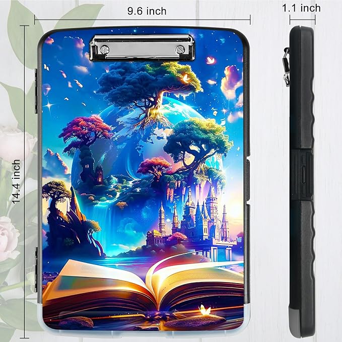 Book Trees A4 Clipboard with Storage Pen Holder, Clipboards Organizer Nursing Clipboard Foldable File Folder Plastic Clipboard Folio Clip Board for Office Students Classroom Doctor
