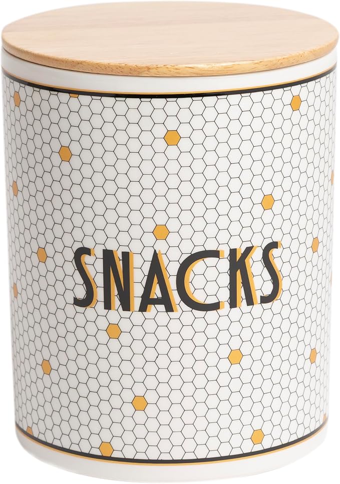 Pearhead Bistro Tile Ceramic Dog Treat Jar with Airtight Wooden Lid | 4 Cup / 32 oz, Cute Pet Treat Canister Keeps Dog Snacks Fresh – Durable, Easy-to-Clean Design, Kitchen Counter Décor