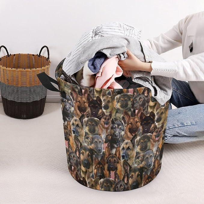 German Shepherd Print Laundry Basket, Funny Pet Dog Laundry Hamper, Collapsible Organizer Basket Storage Bin for Bedroom Clothes, Gifts for German Shepherd Mom Dog Lover Owner