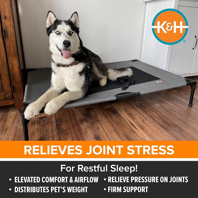 K&H Outdoor Elevated Dog Bed, Cooling Raised Dog Bed, Gray, XL 50x32in | Pet Cot for Large & Extra Large Pets, Breathable Mesh Center Hammock Design, Indoor/Outdoor Washable Cover, 50x32in