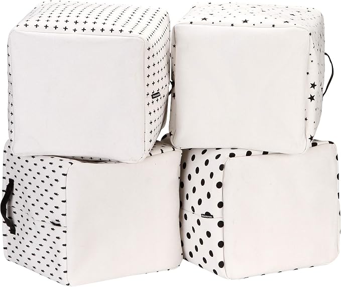 Sea Team Collapsible Fabric Storage Cube Bins Organizer with Handles | Canvas Storage Baskets for Closet Shelf Organization and Organizing Solution, 12 x 11 x 10 Inches, Black, 4-Pack