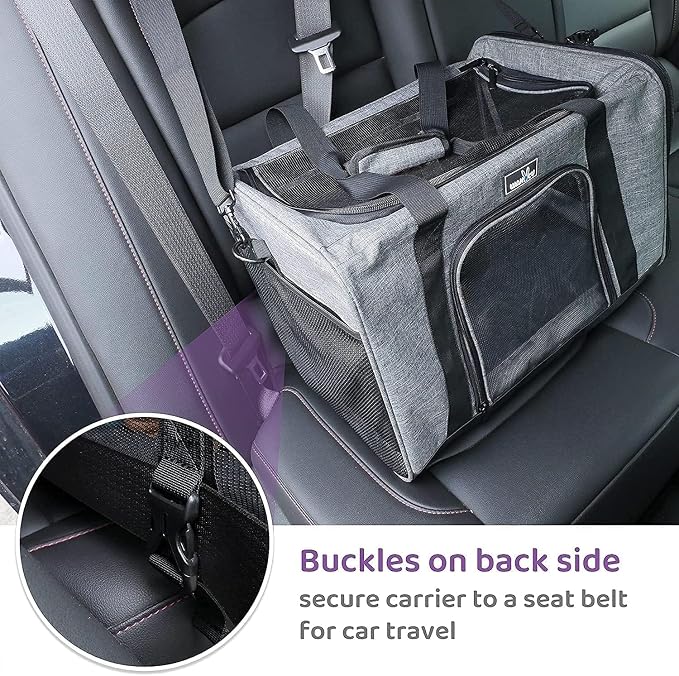 Wakytu Cat Carrier Soft for Medium or Large Cats for Car Travel Camping | 3 entrances & 5 vents, waterproof rip-stop, anti-escape locks, padded strap,dog carriers for small dogs