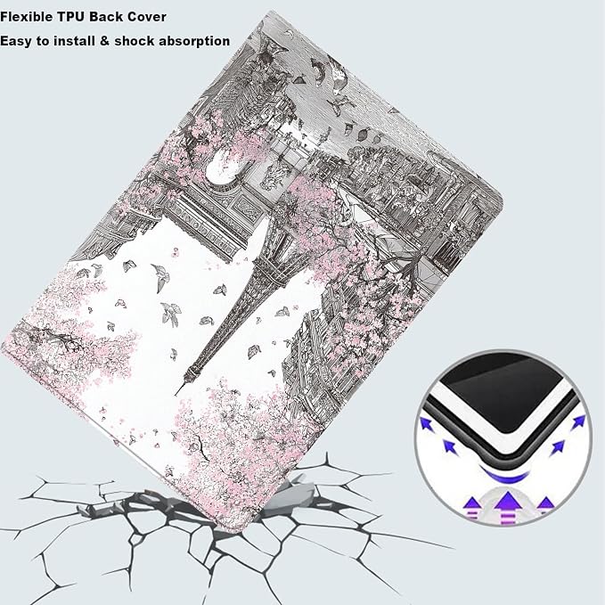 Tablet Case for iPad Air 13" M3/M2,iPad Pro 12.9" 6th/5th/4th/3rd Generation,Shockproof Protective Cover with Stand,Auto Wake/Sleep,Paris Eiffel Tower