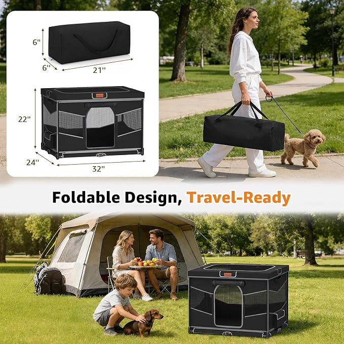 LOOBANI Puppy Playpen for Indoors32 x24 x22, Foldable & Portable, Black | Playpen for Dogs Indoor Small, Sturdy Cat Playpen with Removable, Washable 690D Fabric Cover, Travel Dog Crate with Carry Bag