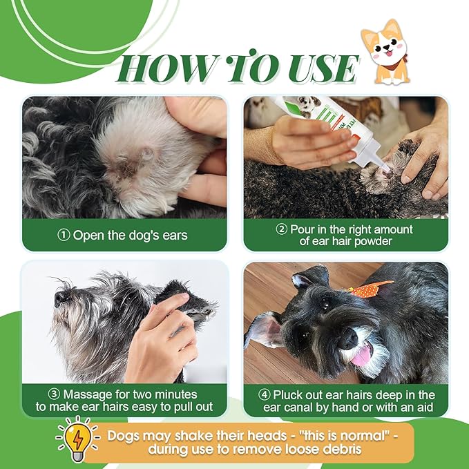 Pawsitive Vibes Dog Ear Powder Set, Dog Ear Powder for Hair Removal 30g, Dog Ear Infection Treatment, Removing Earwax and Odour, Relief of Itching. (Greener 2 pcs)