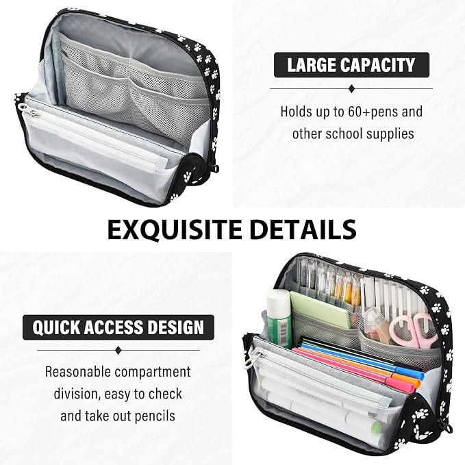 Large Capacity Pencil Case, Cute Pet Prints Pen Pouch Carrier Bag Cases Portable Cosmetic Bags School Office Supplies