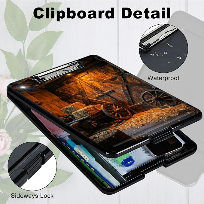 Heavy Duty Storage Clipboard, Slim Nursing Clipboard with Internal Pen Case, Portable File Organizer Case for A4 Letter Size Paper Office Medical Professionals, Vintage Wheels