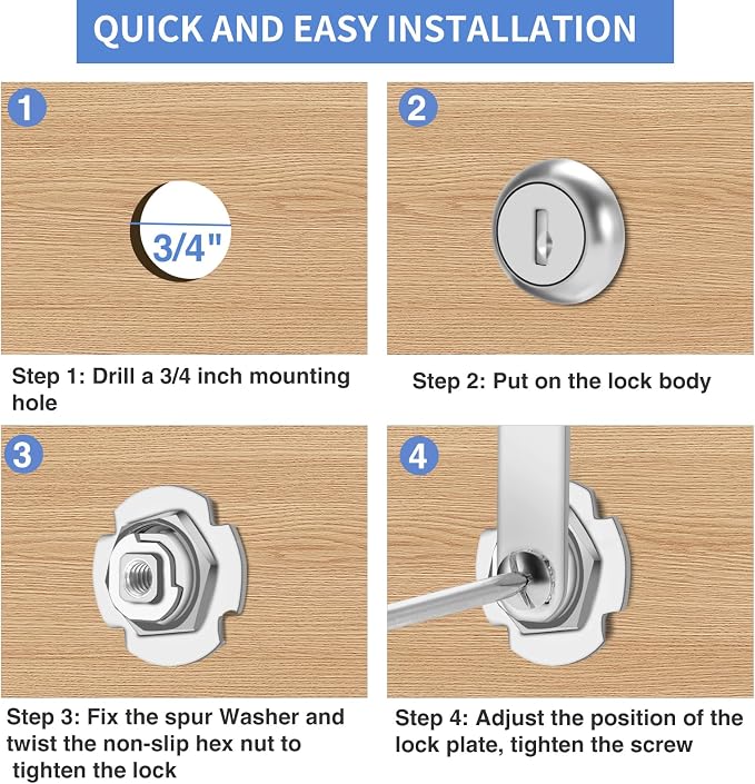 Cabinet Lock with Keys, 2" Extra-Long Cam Locks keyed Alike, Heavy Duty Cabinet Cam Lock Set for Thick Drawers Cabinets RV Storage Compartment Locks Replacement, Zinc Alloy (4 Pack, 2-1/8 Inch)