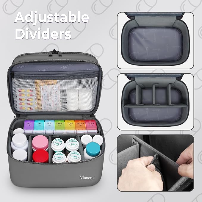 Mancro Dual Layers Medicine Organizer Bag with Lockable Zipper | Pill Bottle Organizer Storage, Medication Bag for Pills, Vitamins, Medical Supplies for Home Storage, College Medicine Kit