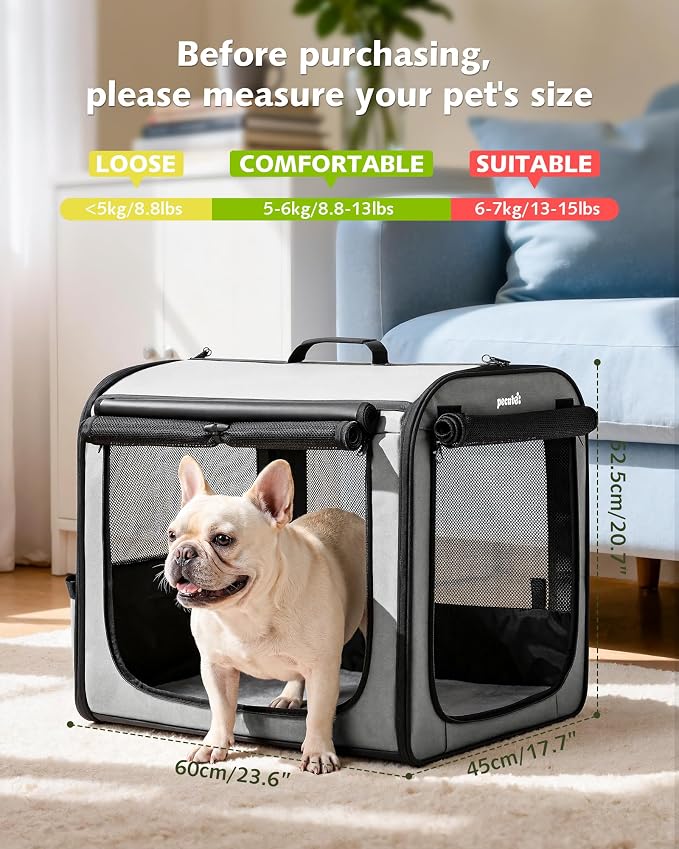 Dog Car Carrier Light Weight 24×17.7×20.5in, Foldable Dog Carrier, Gray | Easy to Assemble, Portable and Breathable Pet Carrier, Suitable for Indoor and Outdoor Use, Dog Travel Crate with Curtain