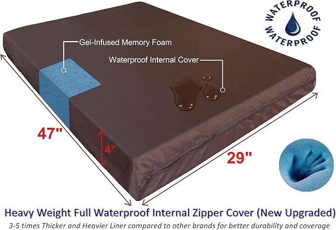 Dogbed4less Extra Large Orthopedic Memory Foam Dog Bed for Large Dogs with Durable Waterproof Internal Case, Removable Washable Denim Cover and Bonus Pet Bed Cover, 47X29X4 Fits 48X30 Dog Crate, Blue