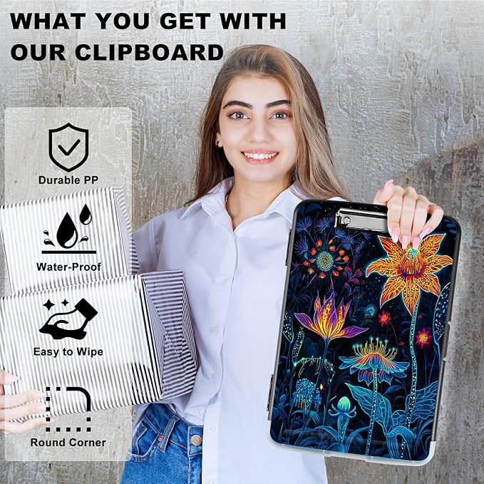 Artistic Orange Blossom A4 Clipboard with Storage Pen Holder, Clipboards Organizer Nursing Clipboard Foldable File Folder Plastic Clipboard Folio Clip Board for Office Students Classroom