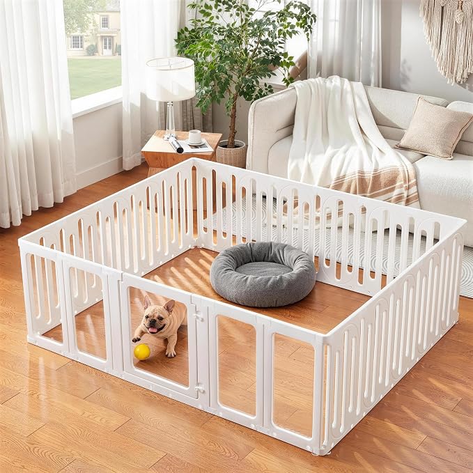 Acrylic Dog Playpen Indoor, Puppy Pens for Small Dogs & Puppies, 21 Panels | Easy Assemble, DIY Flexible Shape Dog Pen with Plastic Fence, Pet Exercise Pin for Small Animals, 24''Tall