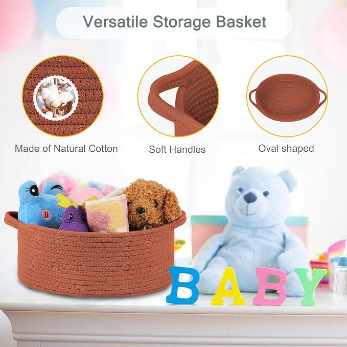COMSE Empty Small Gift Basket with Bag & Ribbons, Autumn Glaze | Cotton Rope, 12"x 8"x 5", Baby Toy Organizer, Stores Small Items for Bedrooms, Nurseries, Bathrooms, Living Rooms, Offices