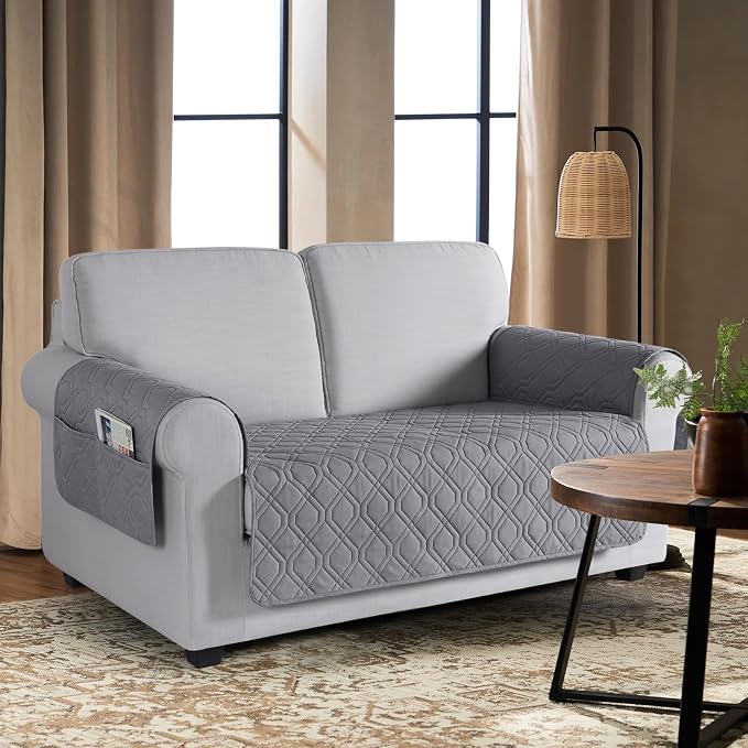 VANSOFY Waterproof Loveseat Couch Cover for Pets, Light Gray, 54" | Non-Slip, Washable, Utility Pockets, Pet Friendly, Furniture Protector Slipcover for 2 Cushion Plus Couch