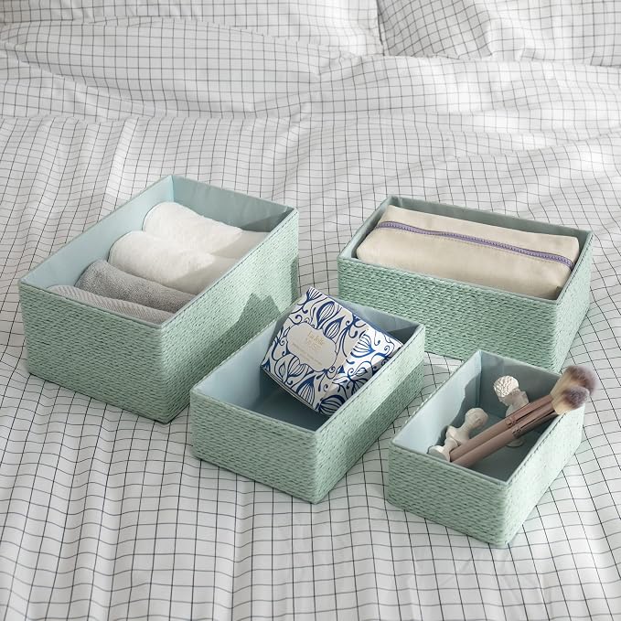 LA JOLIE MUSE Bathroom Basket Organizers, Paper Rope Storage, Green 4 Pack