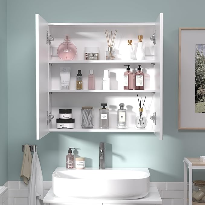 24x24 inch Bathroom Wall Cabinet, Saver Storage Cabinet, Medicine Cabinet with 2 Door and Adjustable Shelves, White（Assembly Required）