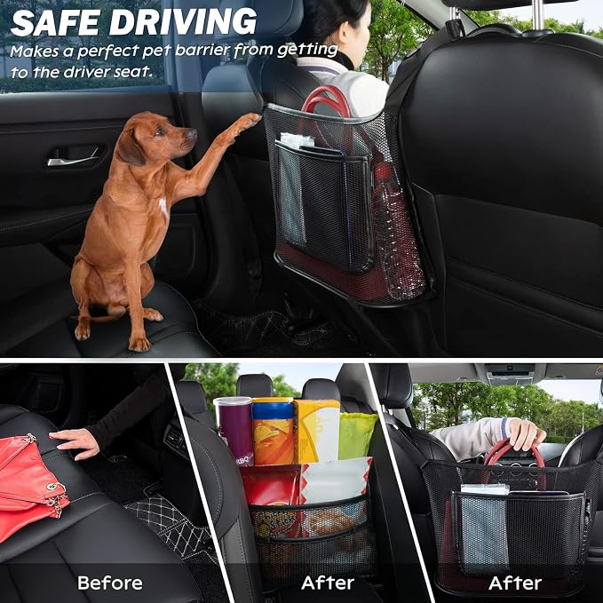 eing Car Organizers and Storage Mesh Bag, Purse Holder for Car, Car Net Pocket Handbag Holder, Automotive Consoles & Organizers, Car Back Seat Pets Kids Barrier, Car Handbag Holder for Women, Black