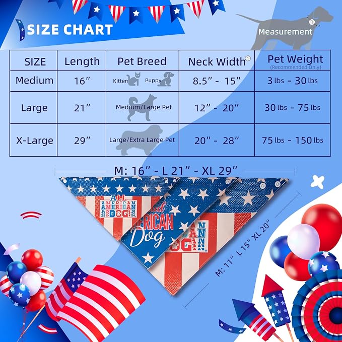 4th of July Dog Bandana, 2-in-1 Vintage American Flag with Fun Slogan Reversible American Flag Triangle Scarf, Adjustable Snap Button Patriotic Neckwear for Giant Breeds 75lbs+