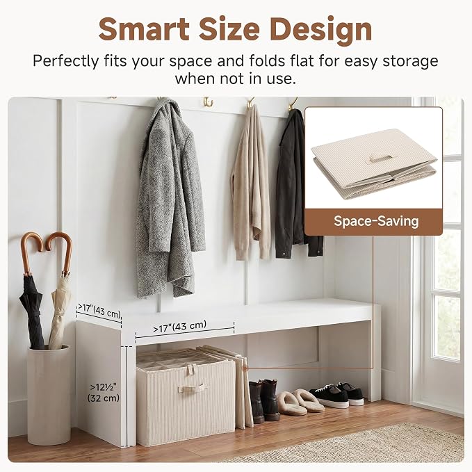 StorageWorks 2-Pack 32-Pair Shoe Organizer Bins, Khaki and Beige Stripes | Adjustable Dividers, Holds up to 16 Pairs Each, Foldable, Clear Lid, Fits Shoes, Clothes, Blankets, For Seasonal Storage