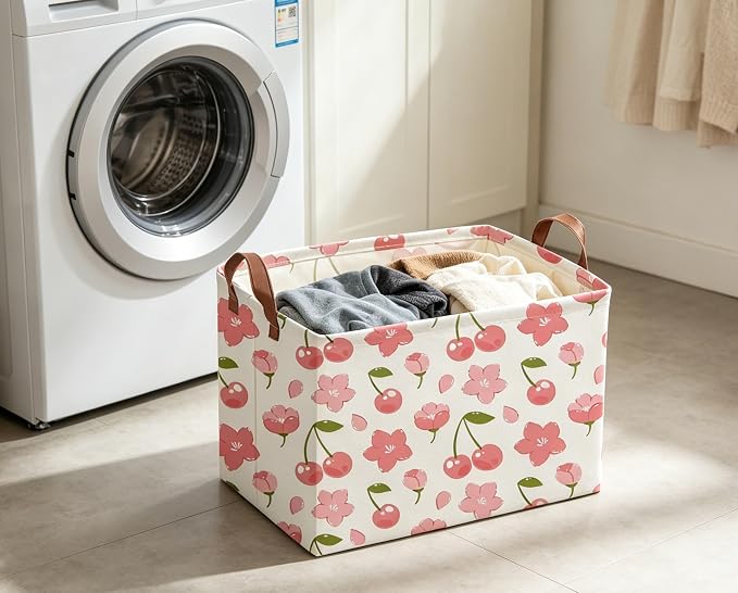 Rectangular Cherry Basket Girls Baskets Storage Bins Room Decor Cute Organizer Box(Cherry)