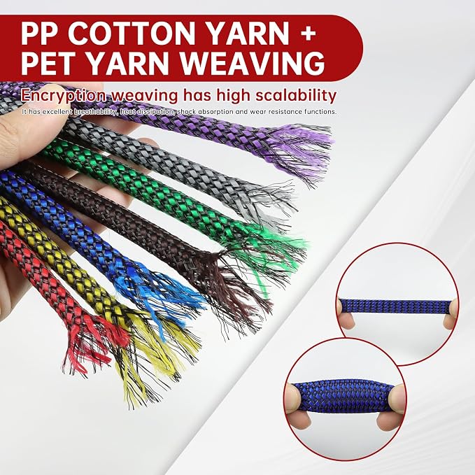 Expandable Braided Cable Sleeve, PP Yarn + PET Braided Expandable Sleeving Cable Management Protection High Density PET Wire Cover Sheath for Cables (Blue Black, 8mm (5/16")-49ft)
