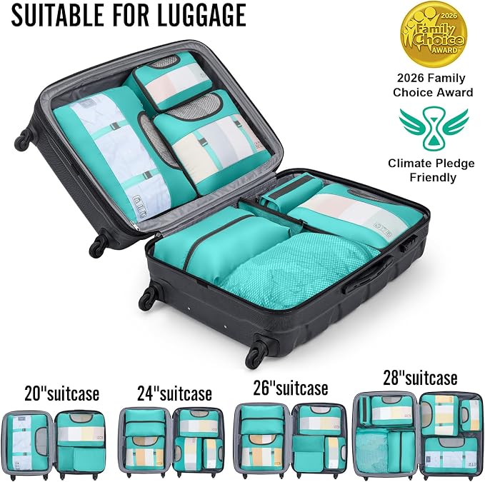 Veken 10 Set Packing Cubes for Travel Essentials, Suitcase Organizer Bags in 4 Sizes, Carry-On Luggage Accessories with Laundry Bag, Airplane Must Have with 99-Count Mesh Holes